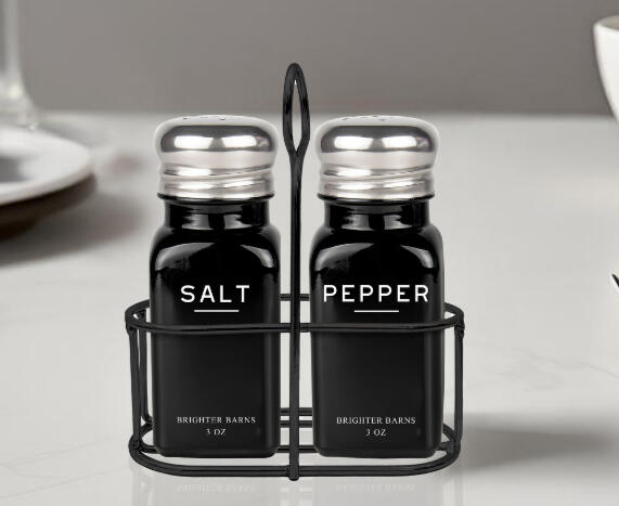 Kensington Black Salt and Pepper Shakers with Holder Kensington Black Salt and Pepper Shakers with Holder