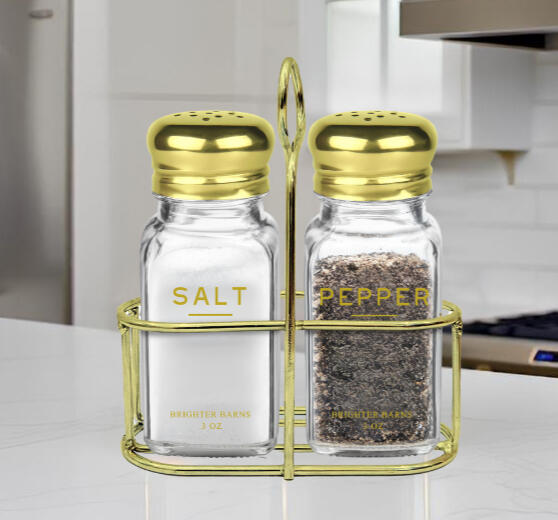 Kensington Clear/Gold Salt and Pepper Shakers with Holder